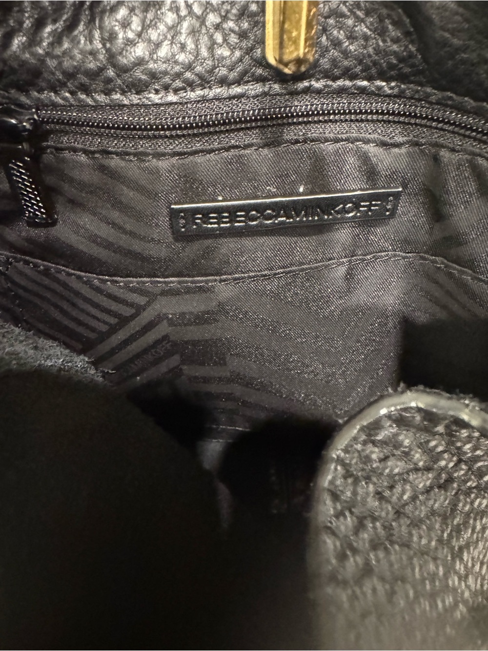 Rebecca Minkoff Black Pebbled Leather Crossbody with Gold Ring Detail - Picture 11 of 13